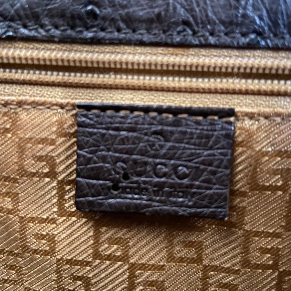 Authentic Gucci Ostrich Leather Bag w/ COA - Tiger Head - Chocolate Brown - Rare - Picture 10 of 13